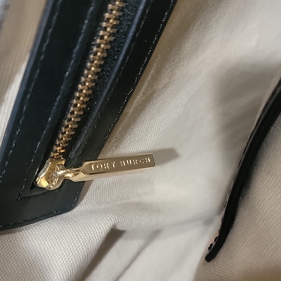 Tory Burch EUC Jaden Dark Gray Wool Flannel & Black Leather Tote Bag - Picture 7 of 7